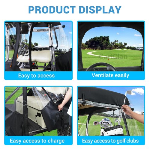 CartClan EZGO Driving Enclosure, Golf Cart Enclosure Suitable for 2 Passenger EZGO RXV & TXT Golf Cart, 600D Windproof Golf Cart Rain Cover with Double Zippers, Reserved Side View Mirror Hole