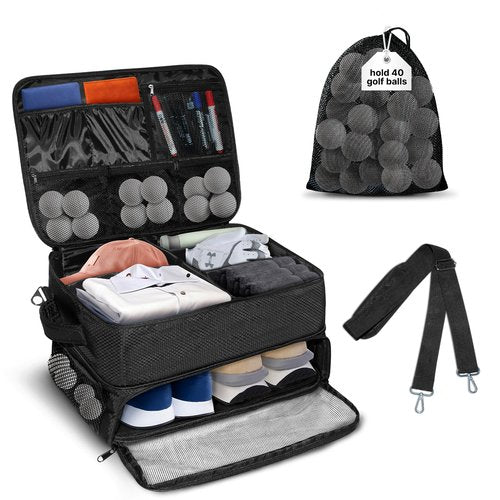 LIWSHWZ 3 Layer Golf Trunk Organizer,Golf Gifts for Men with Separate Mesh Bag for Golf Balls,Large Capacity-40 Golf Balls,2 Pairs of Golf Shoes, Gloves, Clothes, Golf Gift for Men Women