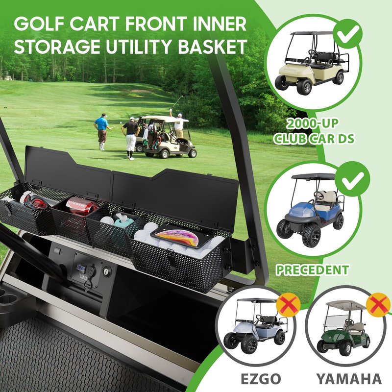 10L0L Golf Cart Front Inner Storage Utility Basket – Dash Storage Tray for Club Car DS & Precedent (2000-Up), Durable Steel with Anti-Rust Coating, Easy Installation