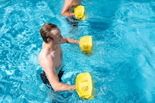 Hydro Tone Hydro-Bell Pool Exercise Dumbbells Pair, Aquatic Water Weights for Functional Strength Training, UV and Chlorine Resistant, Quick Start Guide Included, Yellow