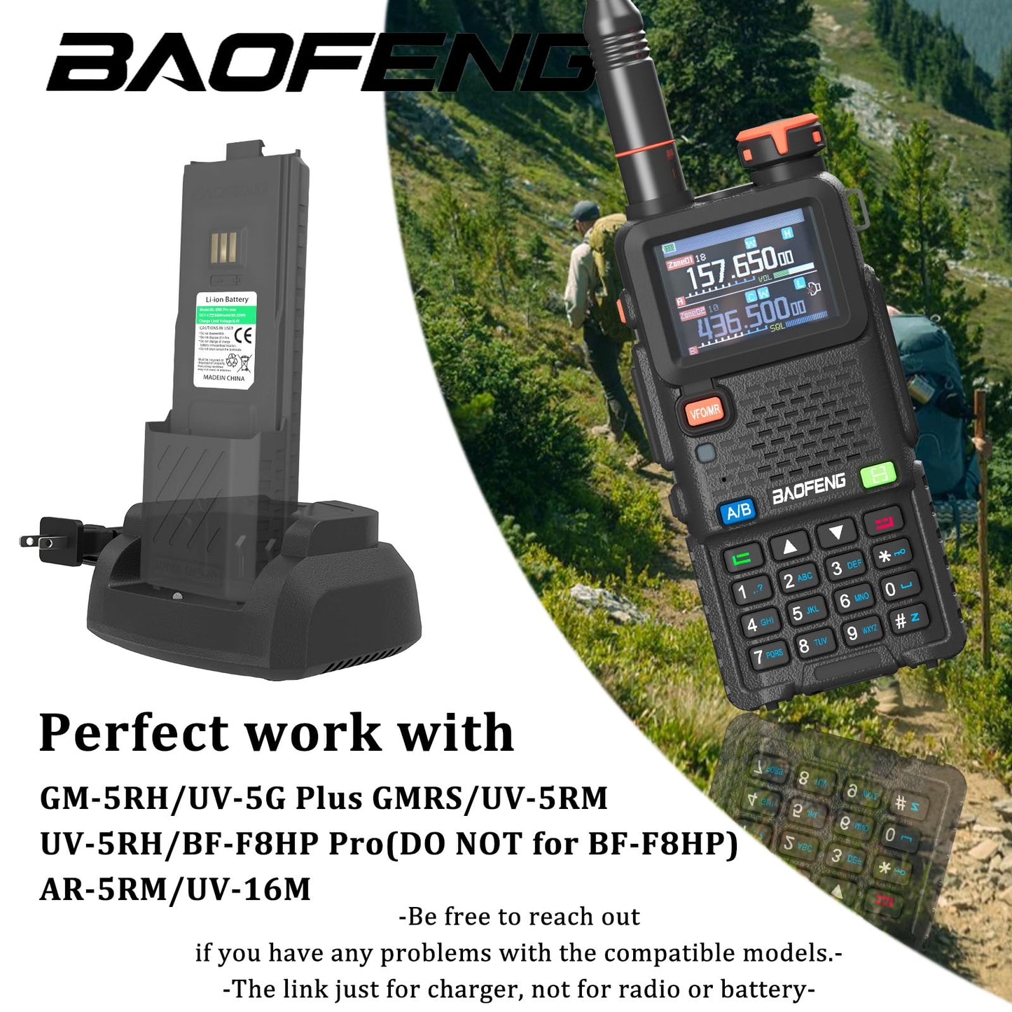 2 Pack BAOFENG UV-5RM Battery Charger Base for K5Plus Two Way Radio GM-5RH Walkie Talkie Accessories Charger Desktop for UV-5G Plus AR-5RM Radio