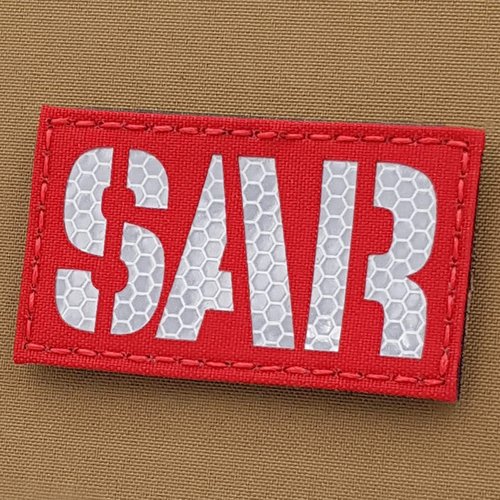 IR SAR 2x3.5 Search and Rescue Combat Tactical Morale Fastener Patch (Red Solas Reflective)