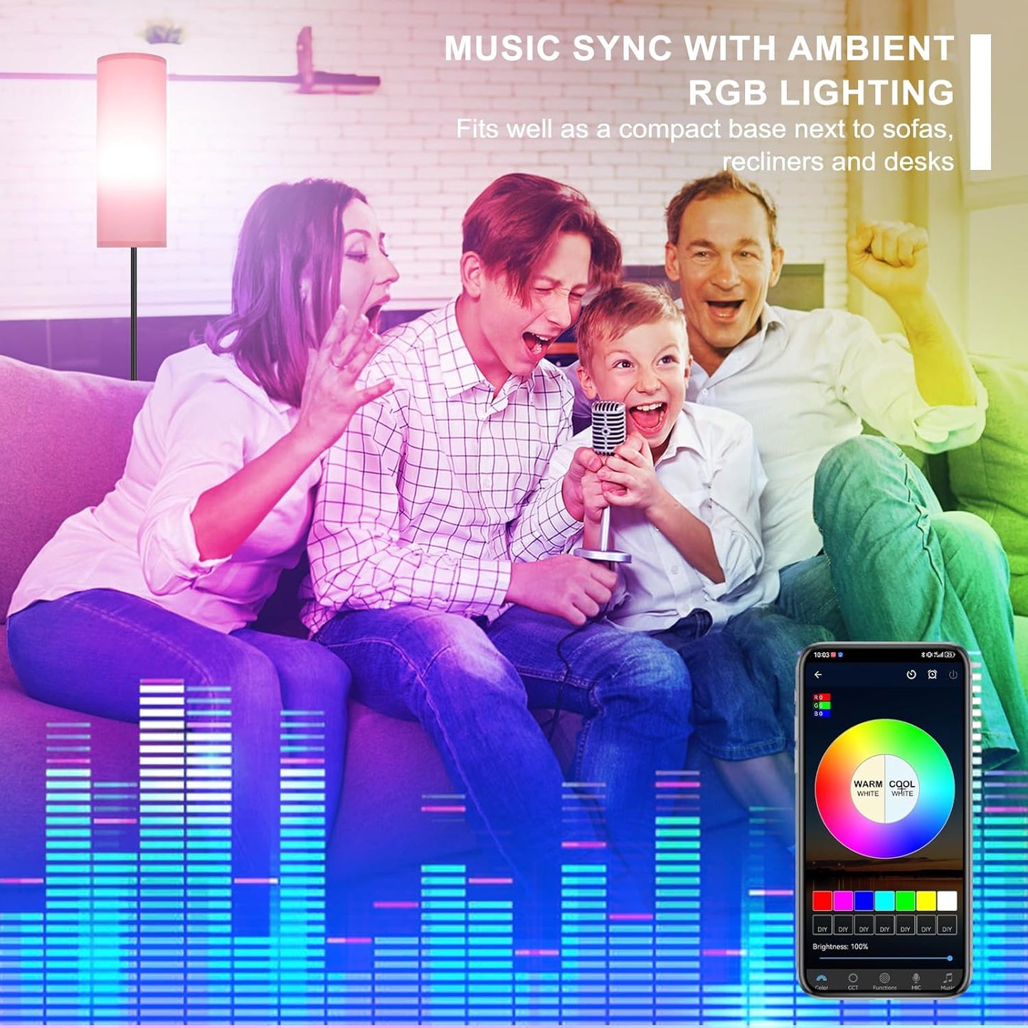 Modern Dimmable Floor Lamp with Remote - RGB Smart Bulb for Living Room, Bedroom & Office