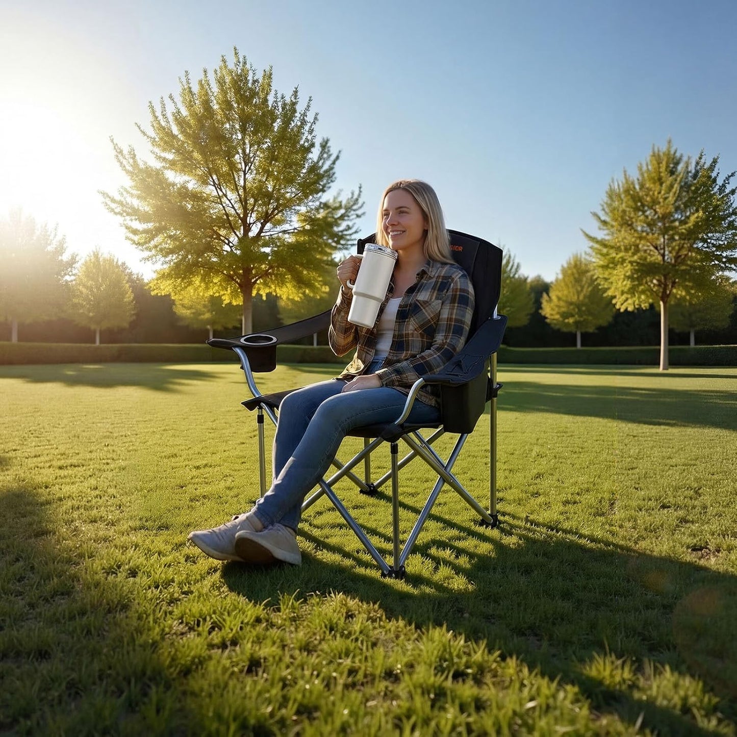 VEVOR Oversized Camping Chair - Portable Heavy-Duty Quad with Lumbar Support & Cooler Bag | 2-Pack
