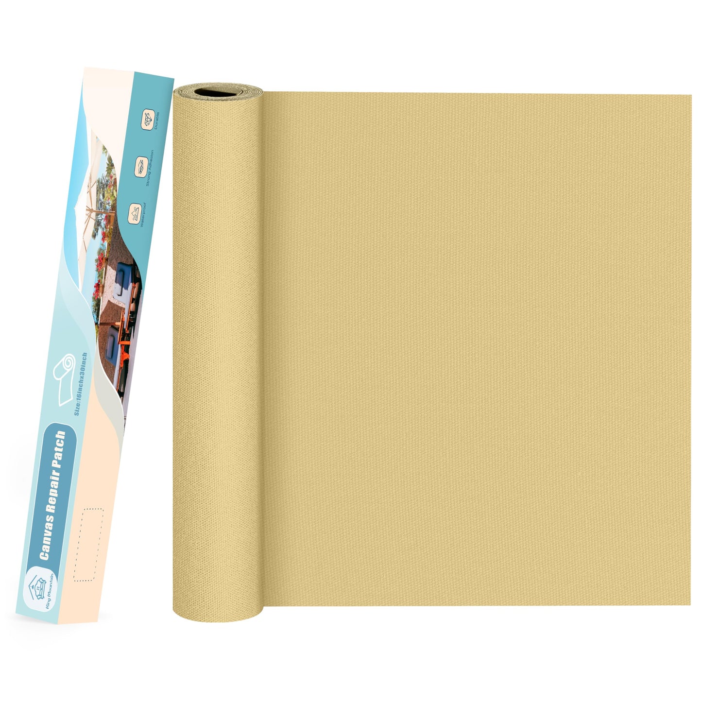 KING MOUNTAIN Canvas Repair Patch 16×30 Inch Self-Adhesive Waterproof Fabric Patch for Sofas, Tents, Furniture,Tote Bags, Car Seats (Beige-1)