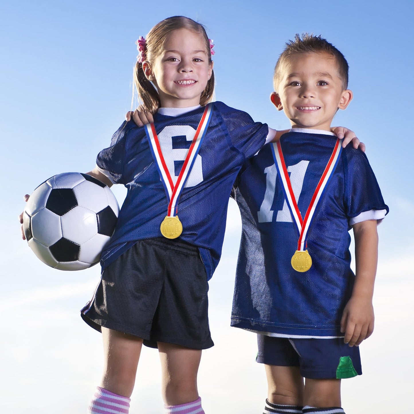 Juvale Medals for Awards & Trophies - Award Ribbons & Prizes for Adults - 12 Pack, 1.5-Inch Gold Olympic Style with Red, White & Blue Neck Ribbons - Participation & Winner Medals for Kids