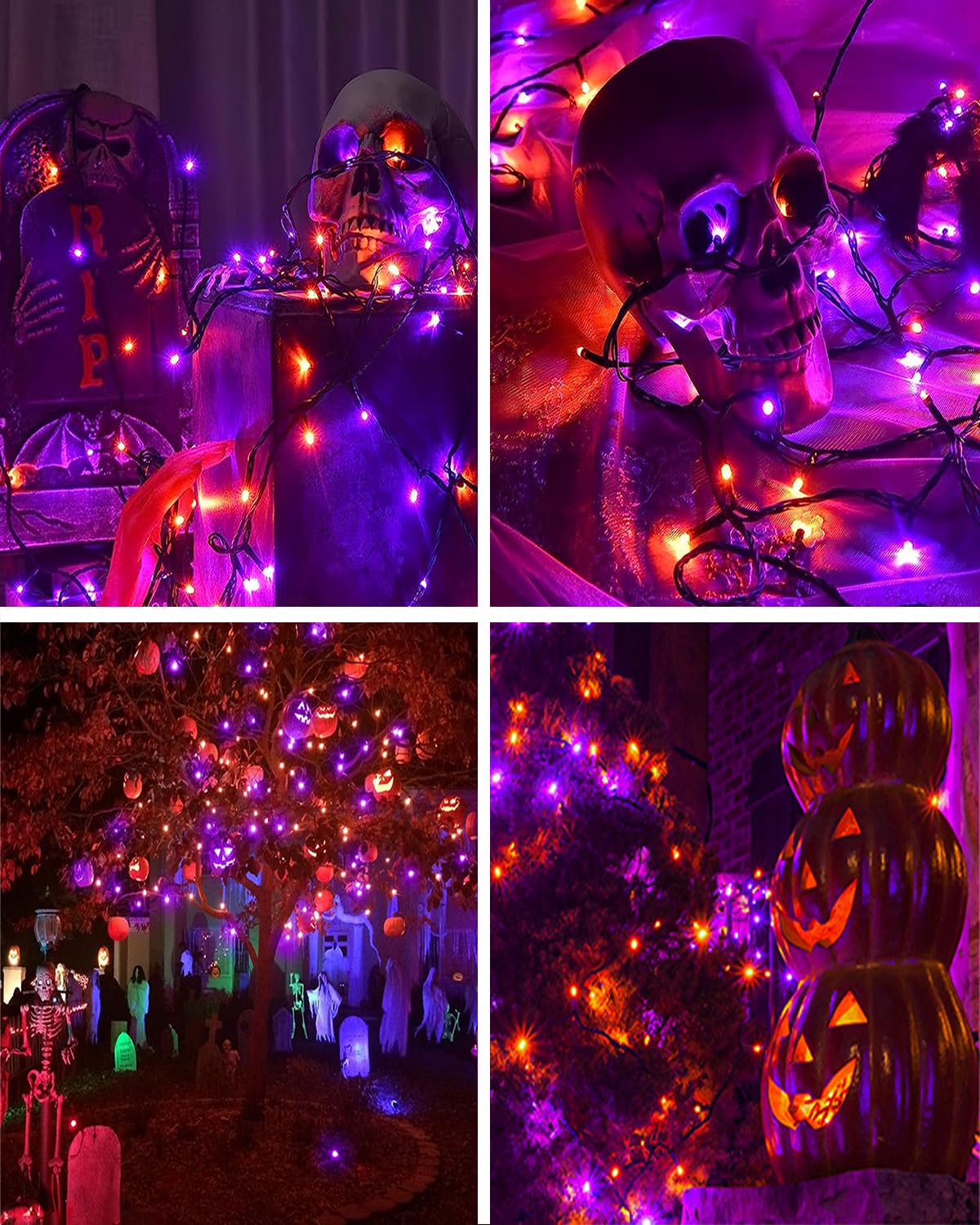 L LAMPOP Orange Purple Solar Halloween Lights Outdoor Waterproof Halloween Decorations Outdoor Lights with 8 Modes for Party Patio Garden Tree Yard
