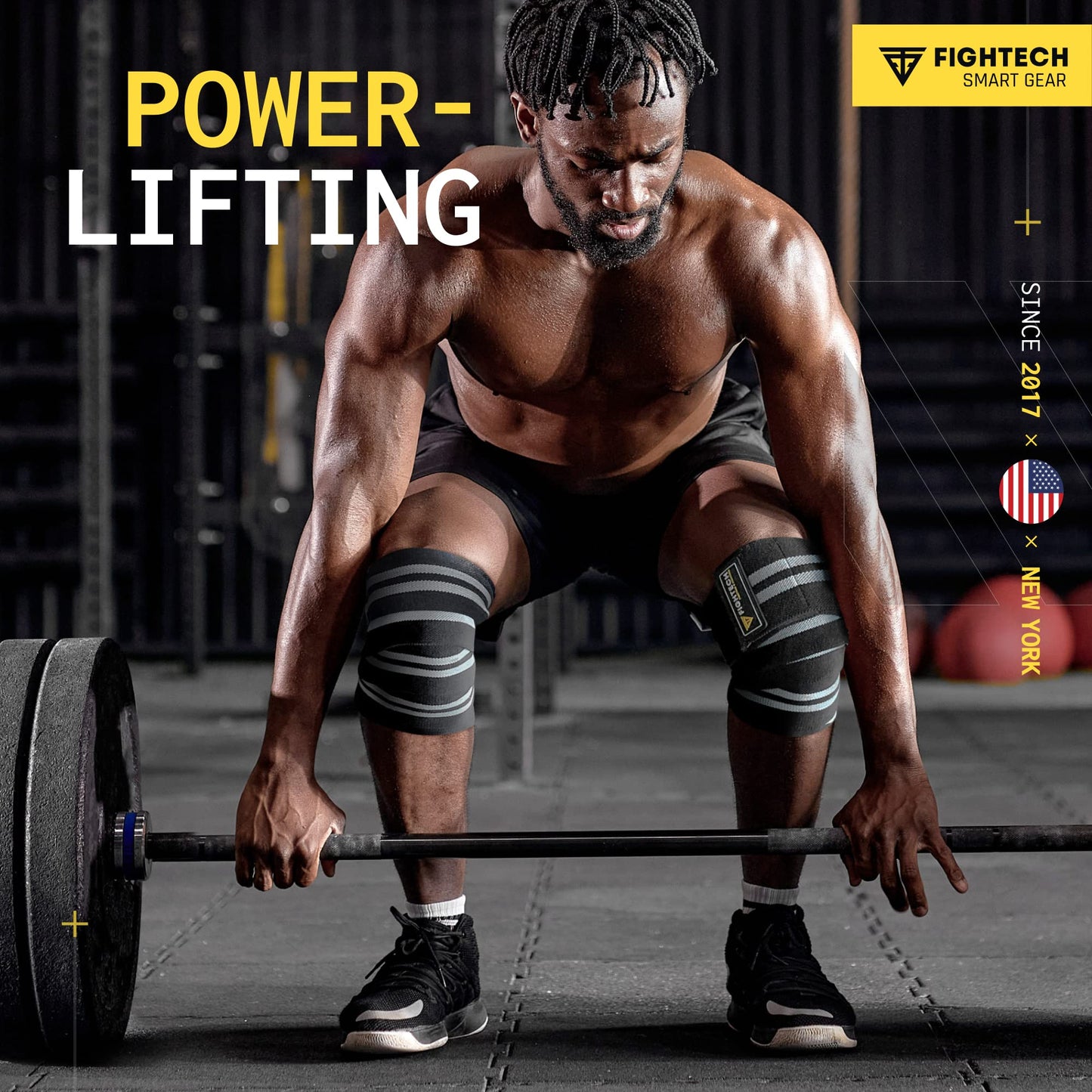FIGHTECH Knee Wraps for Weightlifting - 82" Long | Men & Women | Ideal for Squats, Leg Press, Cross Training, Bodybuilding, and Gym WODs