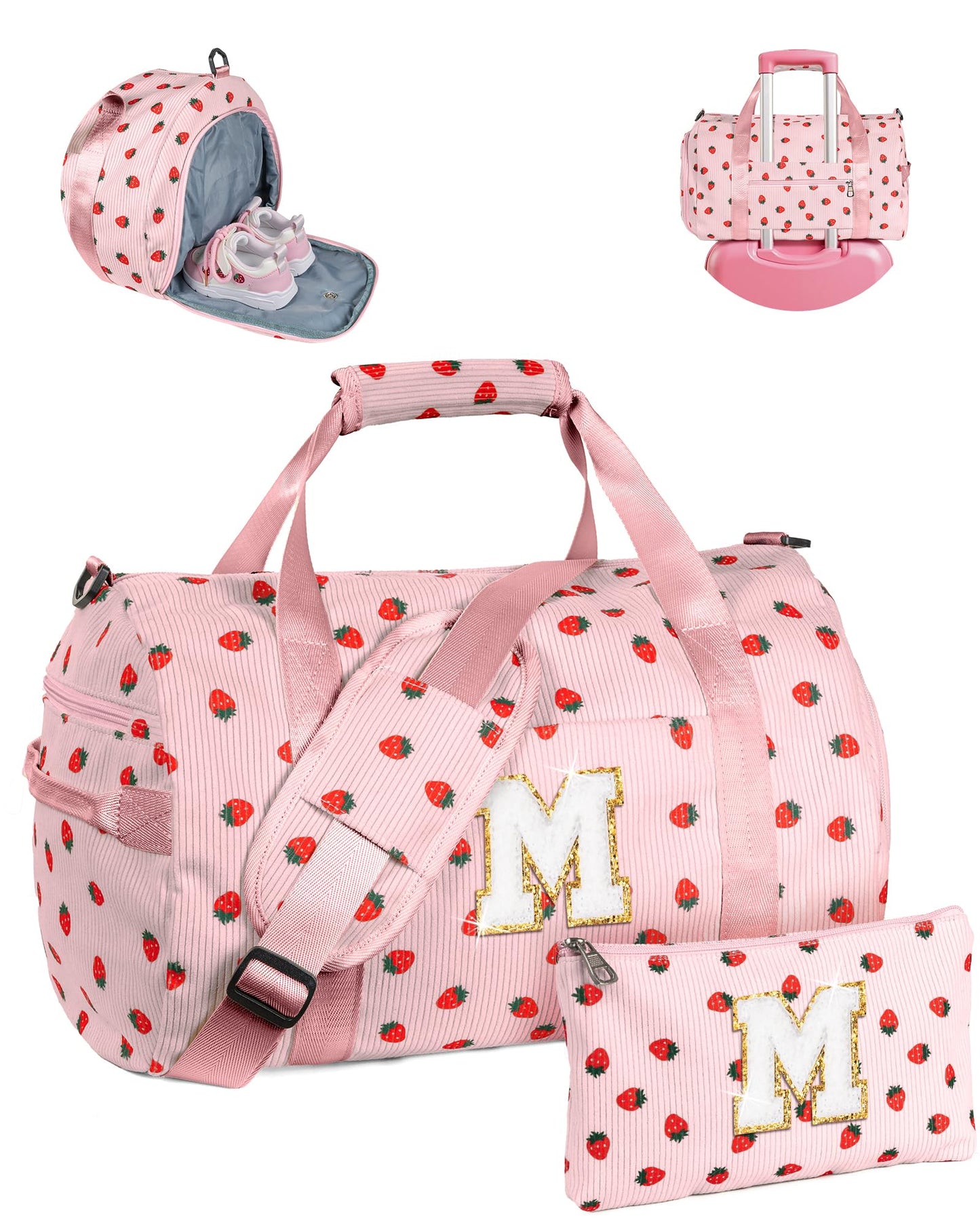 Vogewood Teenager Girl Gift Ideas, Girls Gym Bag, Kids Personalized Weekend Duffel Bags with Shoe Compartment, Initial Travel Tote with Makeup Pouch, 10 Year Old Girl Birthday Gifts (Letter M)