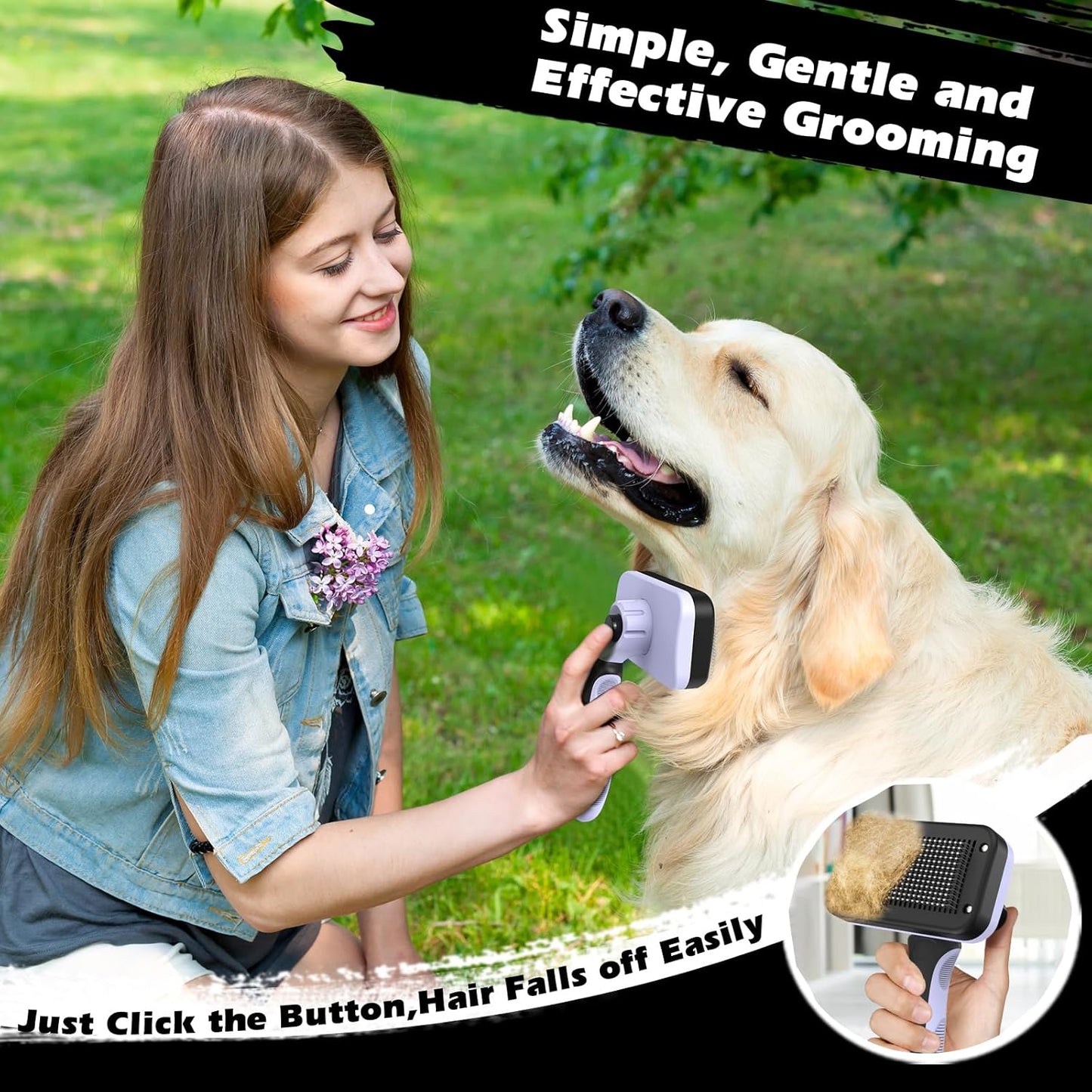 Skiennix 3PCS Self-Cleaning Slicker Brush Set - Pet Grooming Rake & Flea Comb for Dogs, Cats & Horses | Light Purple