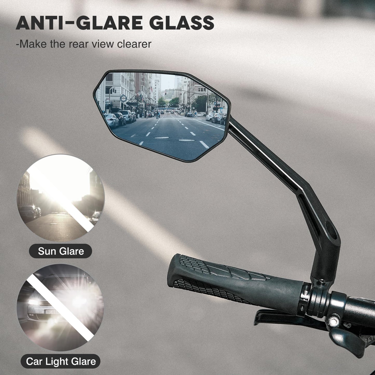 JJZOUEN 2026 Bike Mirror Handlebar Mount, Rotatable Bicycle Rear View Mirrors, Scratch Resistant Convex HD Glass, Safe Bike Rearview Mirror for MTB, E-bike, Road Bike Accessories, Fit 20-23mm
