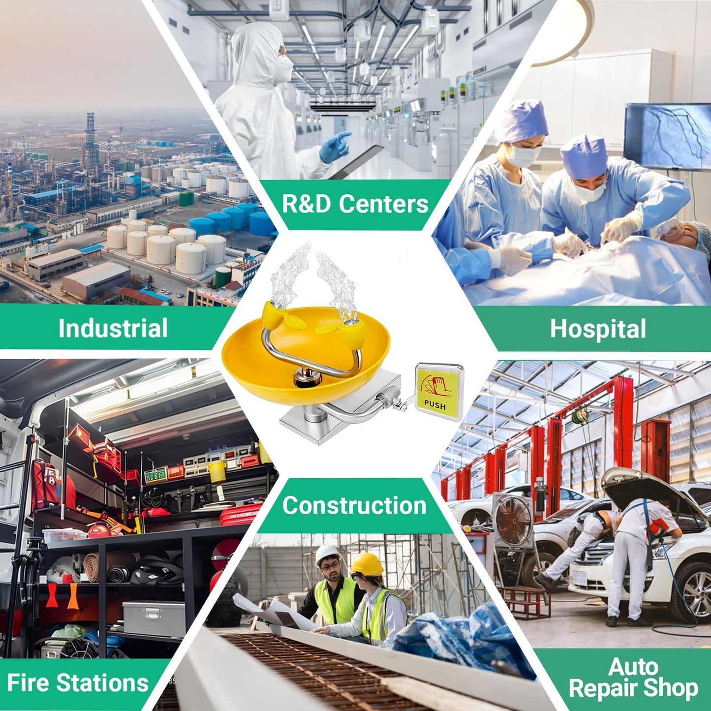 Crystmetal Eye Wash Station, Wall Mounted Emergency, Portable Emergency Eyewash Stand Eye Irrigation Sign, 304 Stainless Steel, Enhanced ABS Surface Coating