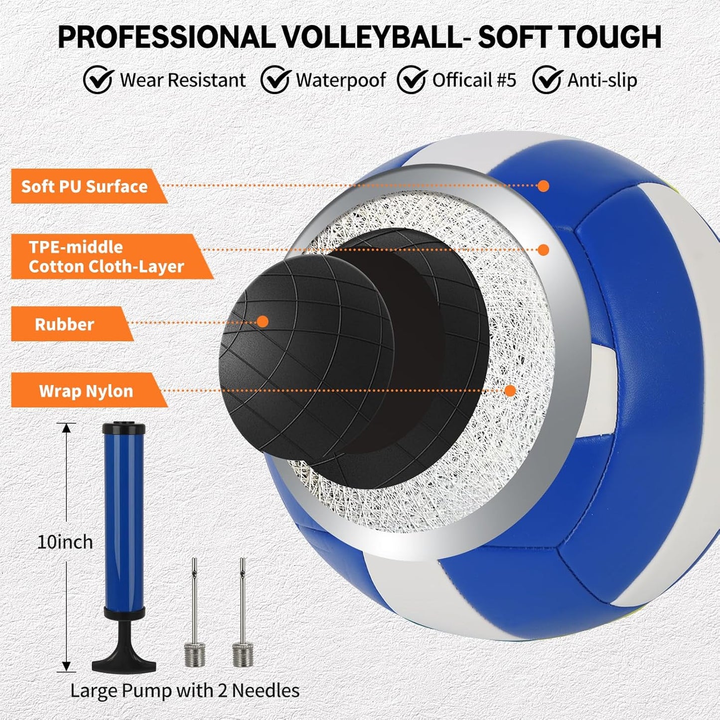 Professional Volleyball Net Set by [Brand Name] - Durable 1.7" Aluminum Poles, 45-ply HDPE Net, PU Volleyball & Pump, Easy Setup