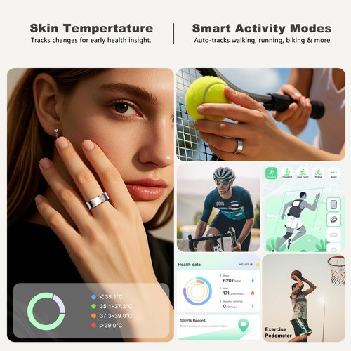 Smart Ring for Women Men, Fashion Minimalist Fitness Ring & Sleep Tracker Ring with Heart Rate, SPO₂,Blood Pressure,5ATM Waterproof Health Ring,No Subscription,Travel-Friendly Women Gift (Silver,12)