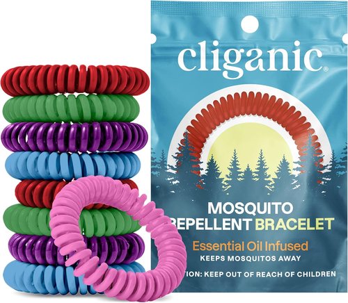 Cliganic Mosquito Repellent Bracelets - 10 Pack of DEET-Free, Rainbow-Colored Bands for Adults & Kids