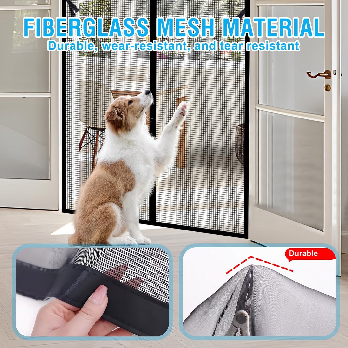 Cnynail Fiberglass Magnetic Screen Door for 72''x80'' Doors,Screen Size 74"x81" Self-Sealing with Strong Magnets, Anti-Tearing Reinforced Fiberglass Mesh Keeps Bugs Out Perfect for Front,Sliding Doors
