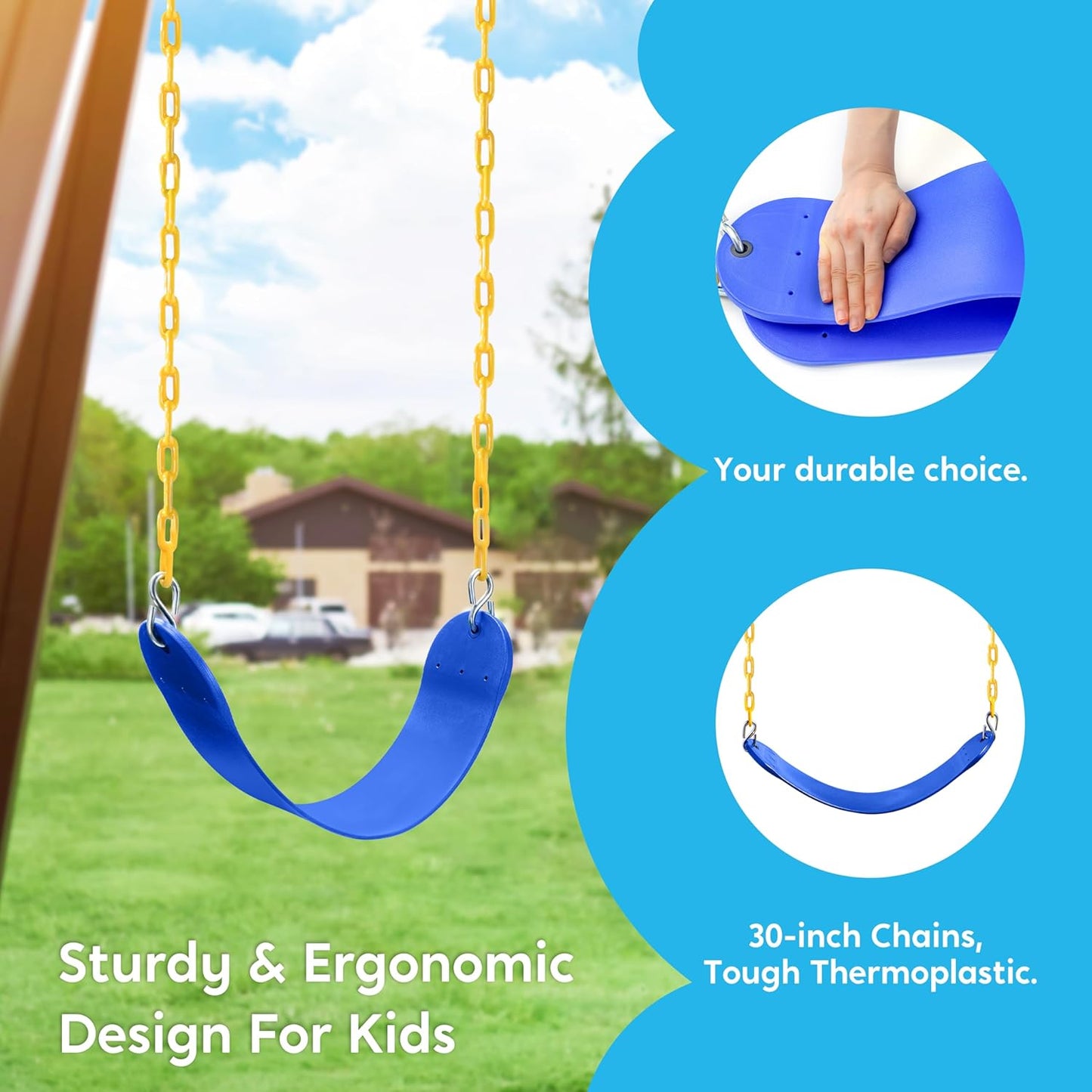 TURFEE Outdoor Swing Set Replacement Seat - Heavy Duty Chains Included | Kids' Playground Accessory (Blue)