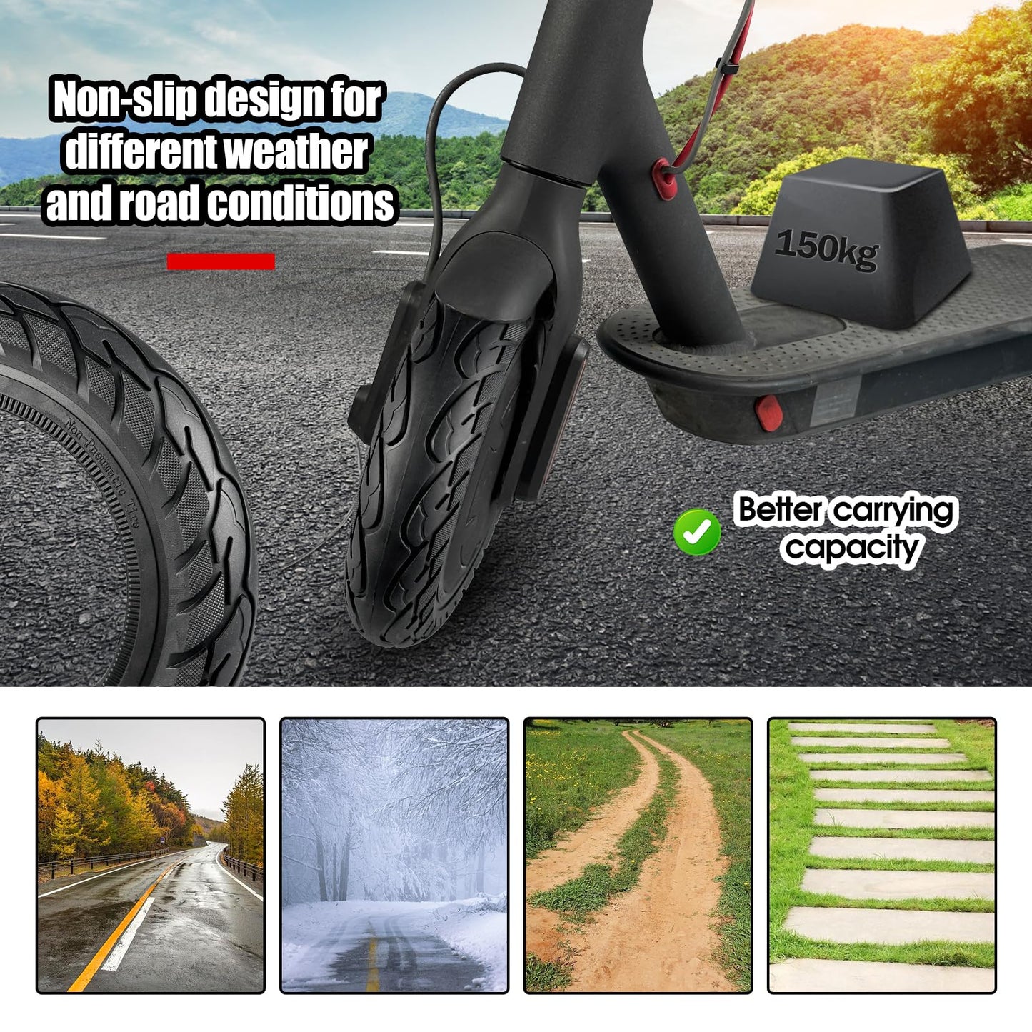 KTUMININV 10x2.125 Scooter Tire,10x2/54-152 electric Rubber Solid Tire for Gotrax G4/XR/V2 Ninebot F25/F65 Electric Scooter Front and Rear Replacement (2 Pack Black)