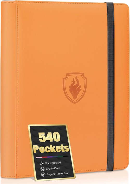 Fabmaker Premium 9 Pocket Card Binder - Sturdy PU Cover for 540 Cards | Sleek Orange Trading Card Album