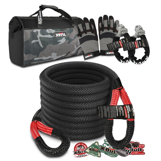 X-BULL Kinetic Rope Recovery Kit 7/8 Inches x 30Ft Kinetic Recovery Rope (34000 LBS)，Heavy Gloves and Soft Shackles for UTV, ATV Truck and Car