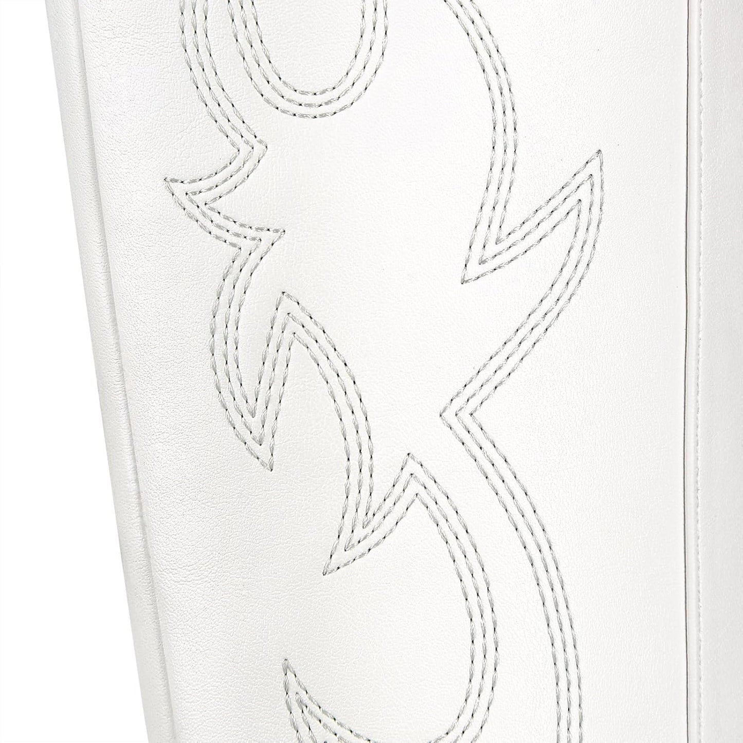 Ouepiano White Cowgirl Boots - Women's Knee High Chunky Heel Western Style | Pointed Toe, Wide Calf