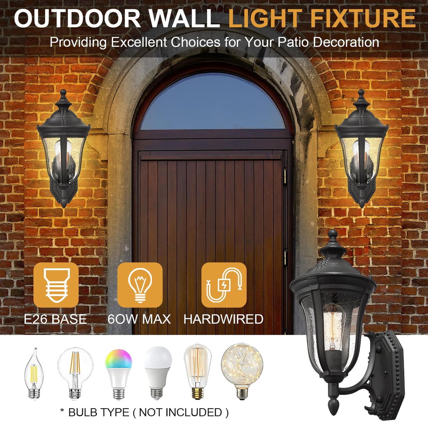 Luminzone Outdoor Wall Lantern, Outdoor Lights Fixtures Wall Mount Exterior Porch Lights, with Seeded Glass, Modern Outside Wall Sconce Lights Waterproof for House Front Porch Patio Garage