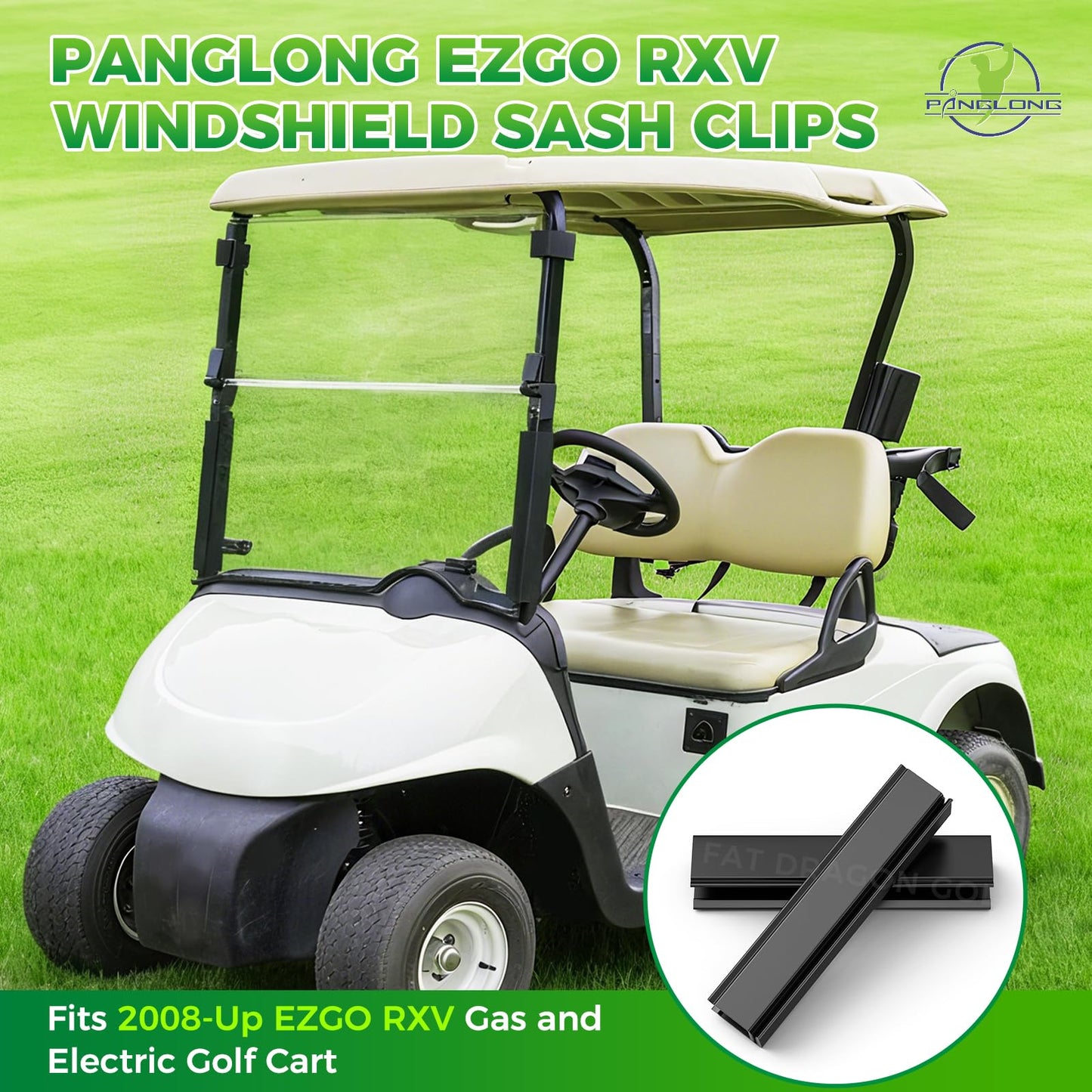 Panglong EZGO RXV Windshield Clips-2Pcs, Golf Cart Windshield Sash Clips for 1-1/4" Square Tube, Fit 2008-up EZGO RXV Golf Cart, OEM# 613136 603852