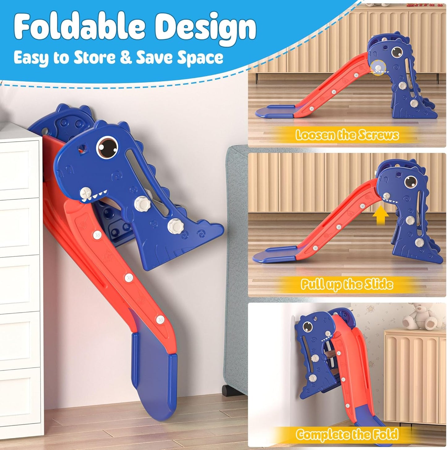 Nyeekoy Toddler Slide - 3 in 1 Kids Climber Playset with Basketball Hoop | Indoor/Outdoor Fun