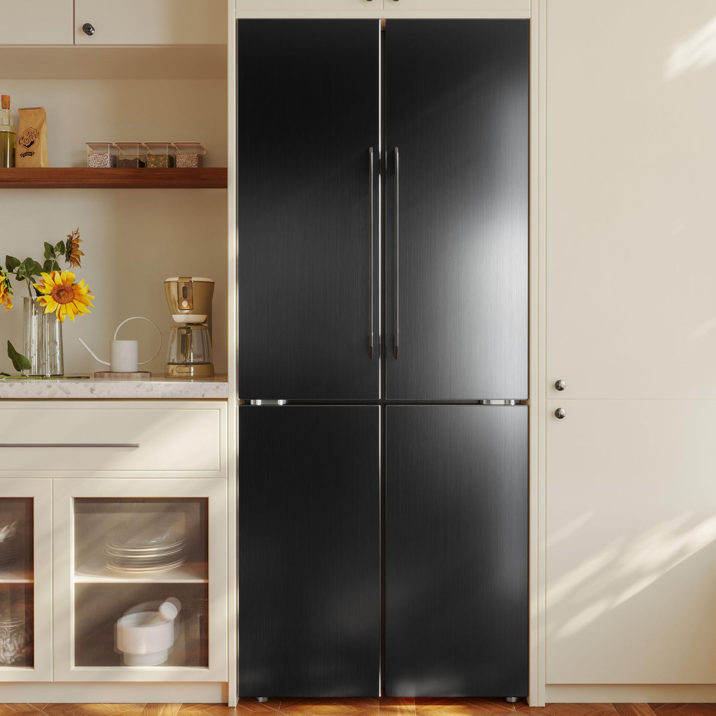 Abyssaly Refrigerator Wrap Peel and Stick Wallpaper Black Metallic Stainless Steel Brushed Contact Paper for Appliances Thick Heat Resistant Fridge Wrap for Microwave Oven 15.7" X 78.2"