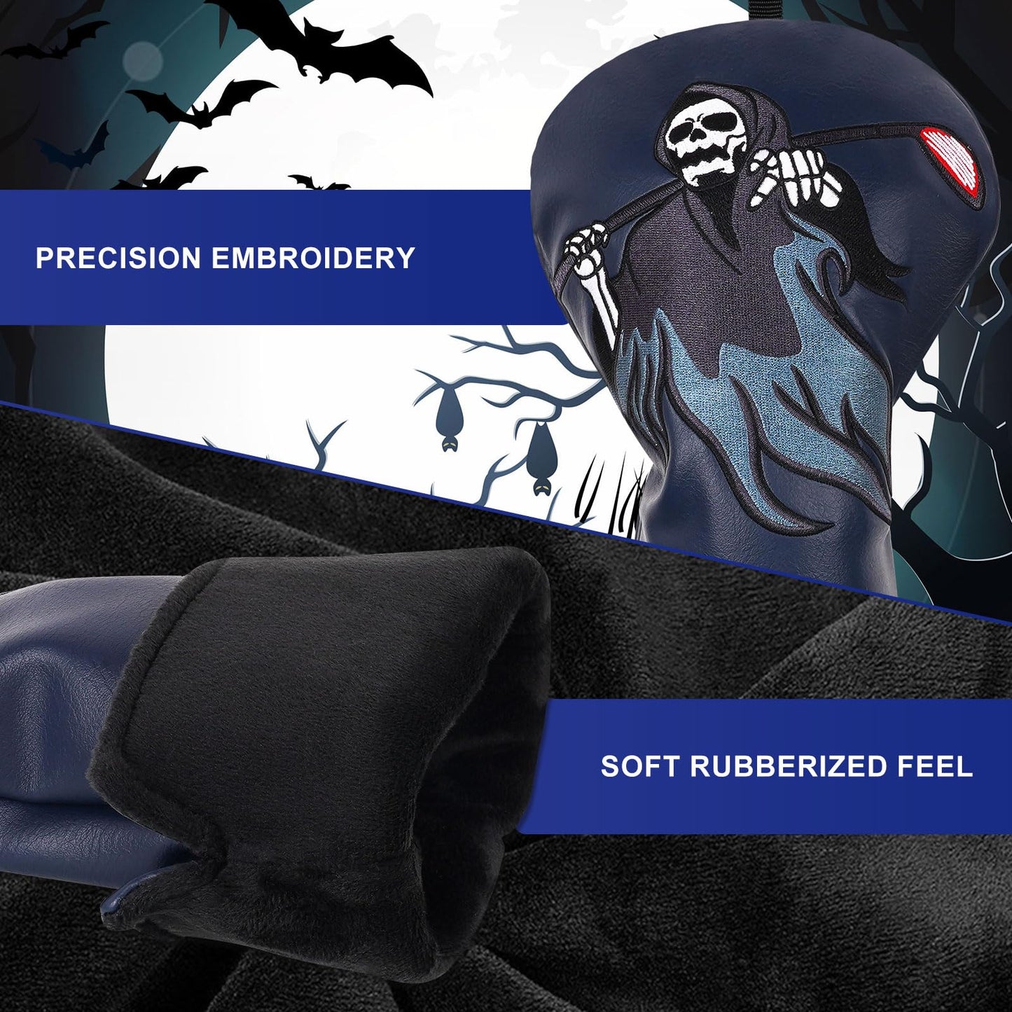 LZFAN Golf Club Head Cover Golf Head Cover Driver Headcover Fairway Wood Headcover Embroidered Leather (Ghost)