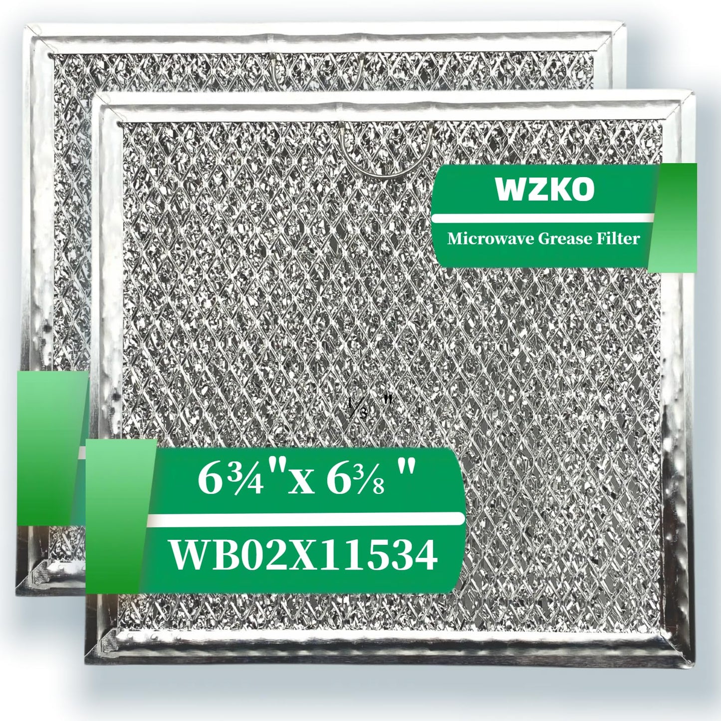 WZKO WB02X11534 Filter Replacement For G.E Microwave Oven Aluminum Grease Filter 6-3/8 x 6-3/4 x 3/32 In 2-Pack