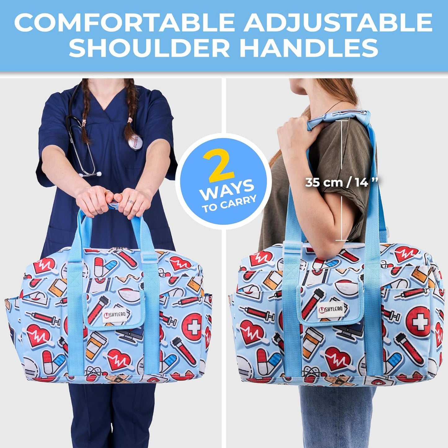 Skiennix Nurse Bag & Utility Tote - Waterproof Design with Top YKK® Zip | 18" x 14" x 7" (46x18x36cm)
