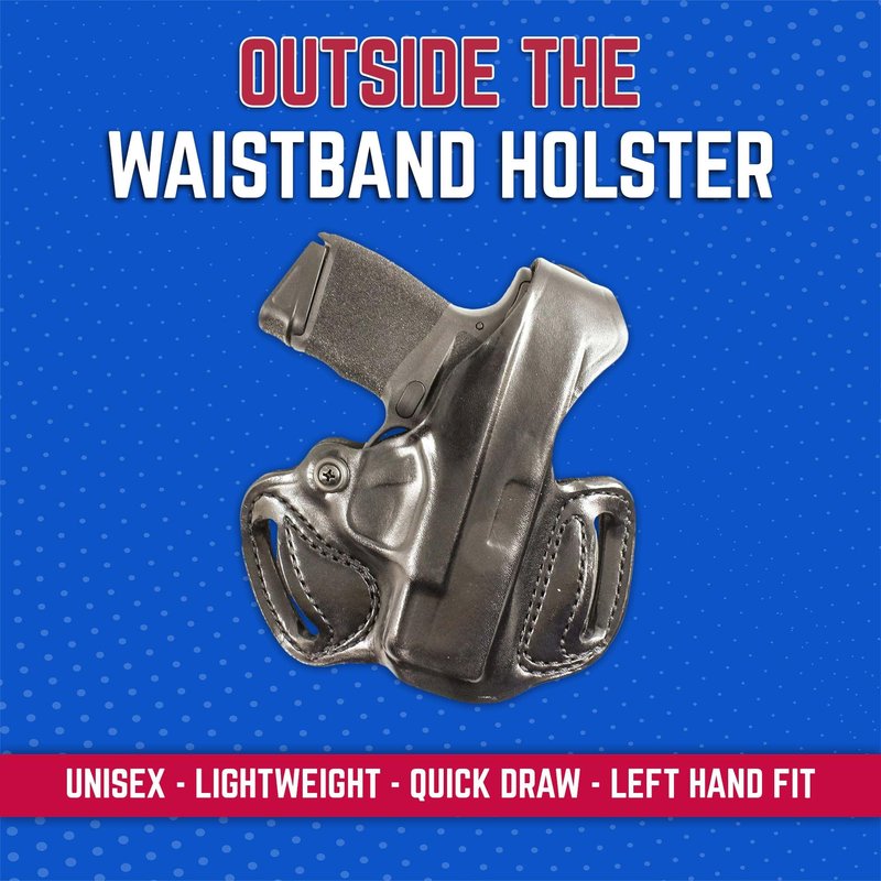 DeSantis Thumb Break Mini Slide - OWB Gun Holster, Belt Slide Leather Holster for Pistols, Tight Fitting, Quick Draw, Fits the Springfield Hellcat, Hellcat OSP - Left Hand Draw, Black