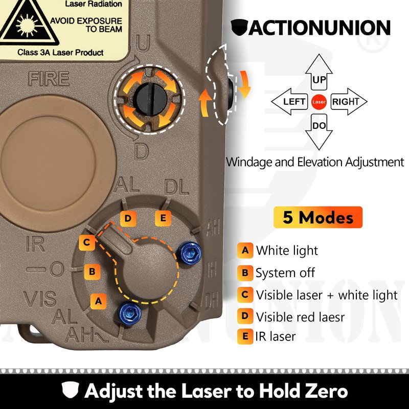 ACTIONUNION Airsoft PEQ-15 IR Laser + Visible Red Laser + White LED Flashlight (Tan)