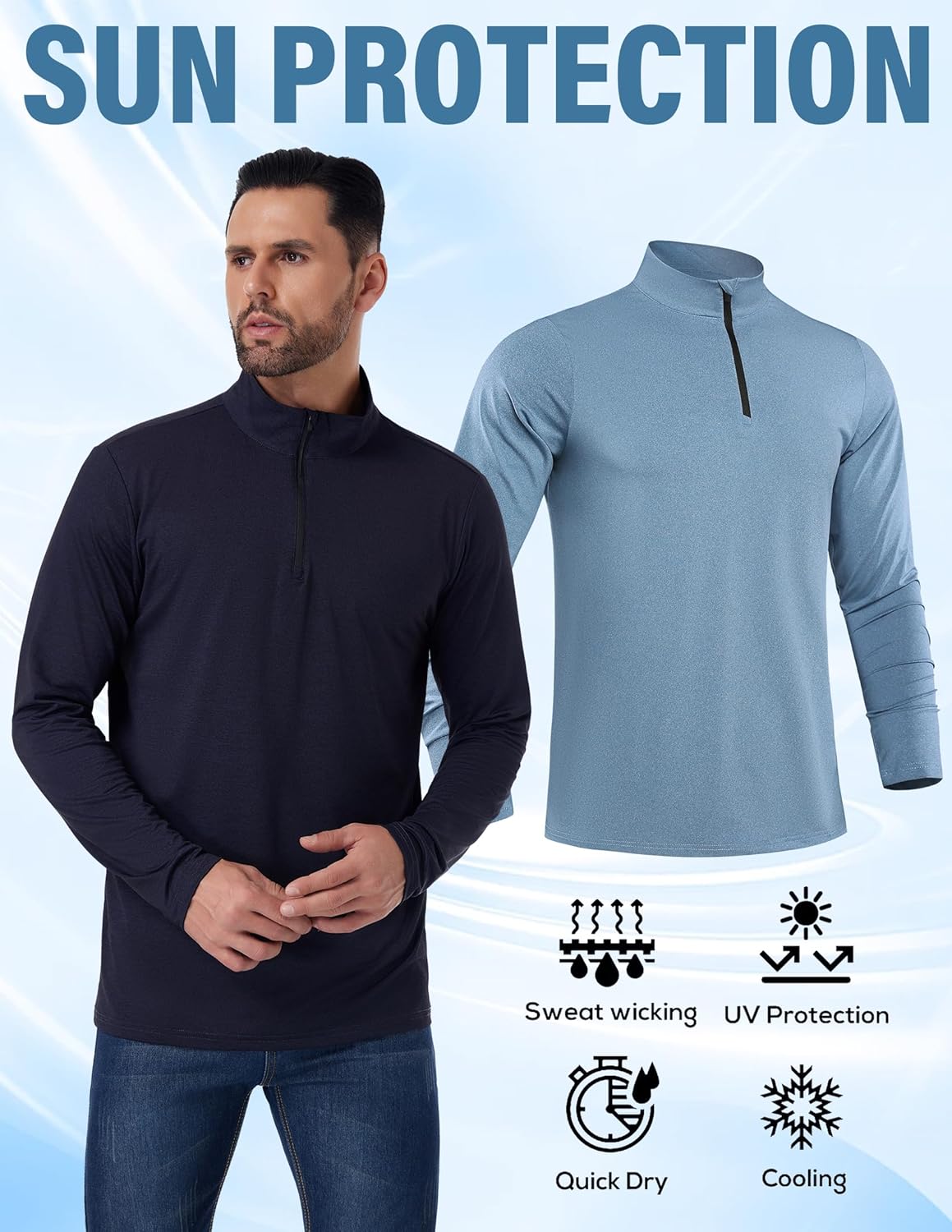 OYGSieg Men's Quarter Zip Pullover - Lightweight Quick-Dry Athletic Top | 4 Pack, Casual Comfort