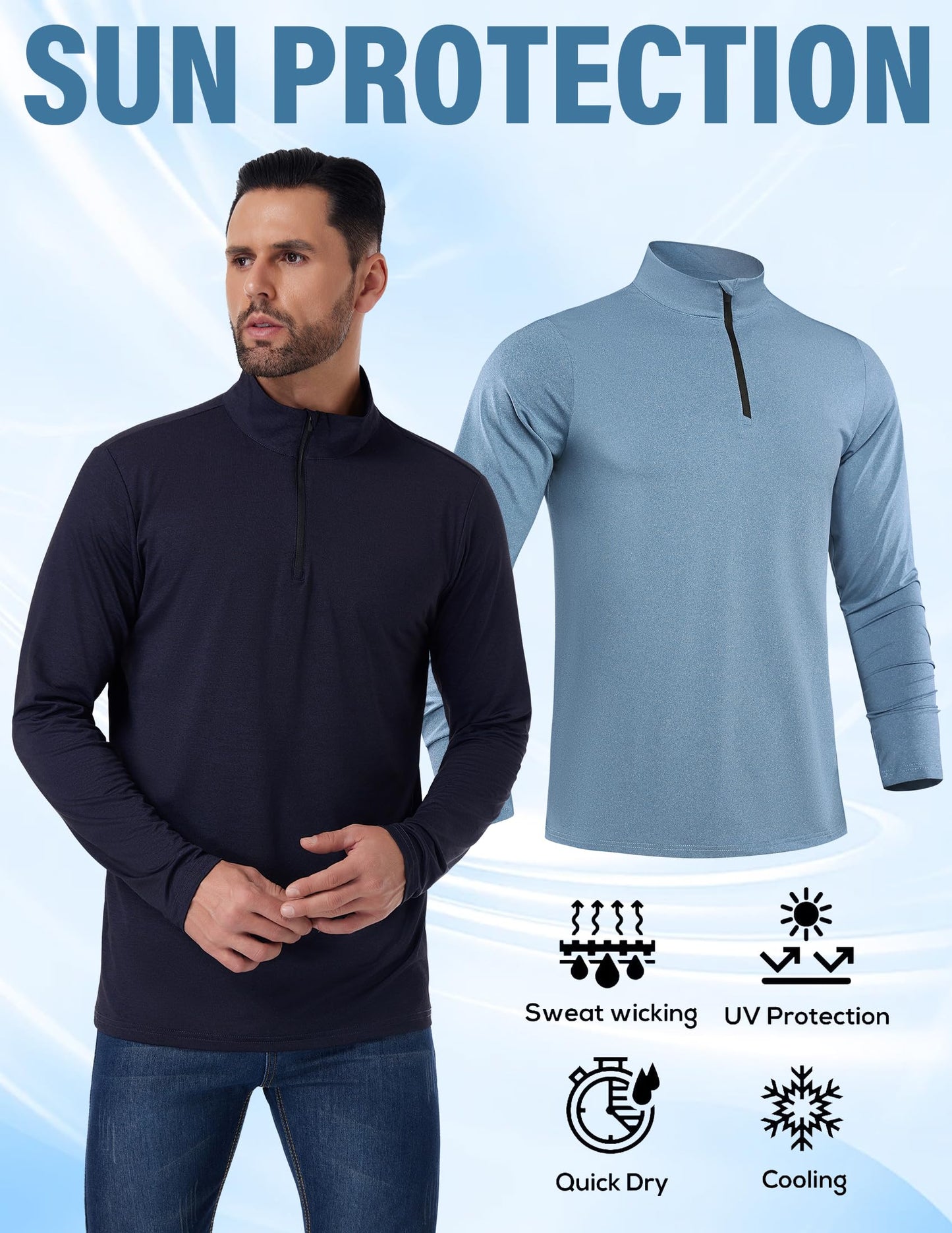 OYGSieg 4 Pack Men's Quarter Zip Pullover Quick Dry Active Casual Athletic Long Sleeve Tops L