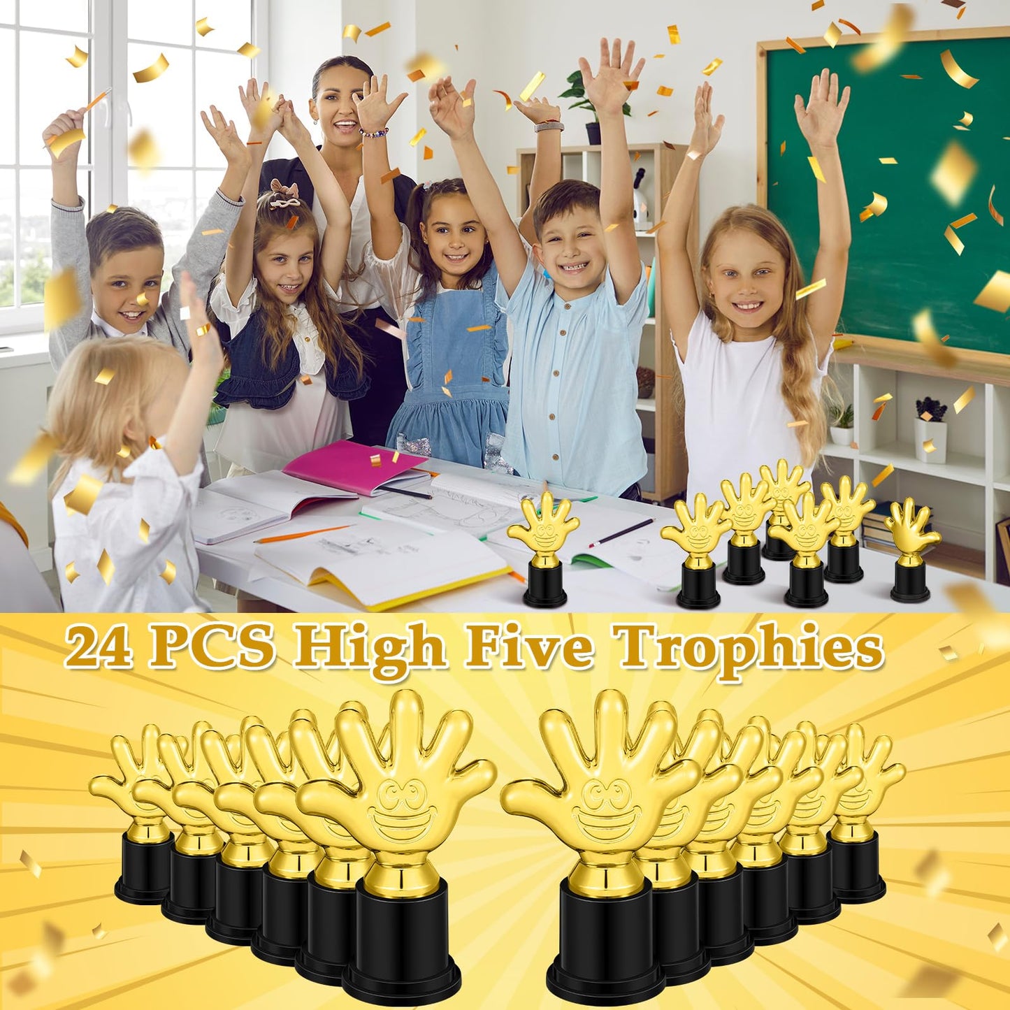 WinnerWhy 24 Pcs High Five Trophies Plastic Gold Trophy Awards Gold Small Trophy Cups Winner Trophies Appreciation Gifts for Team Coworkers Sports Competitions Winner Party
