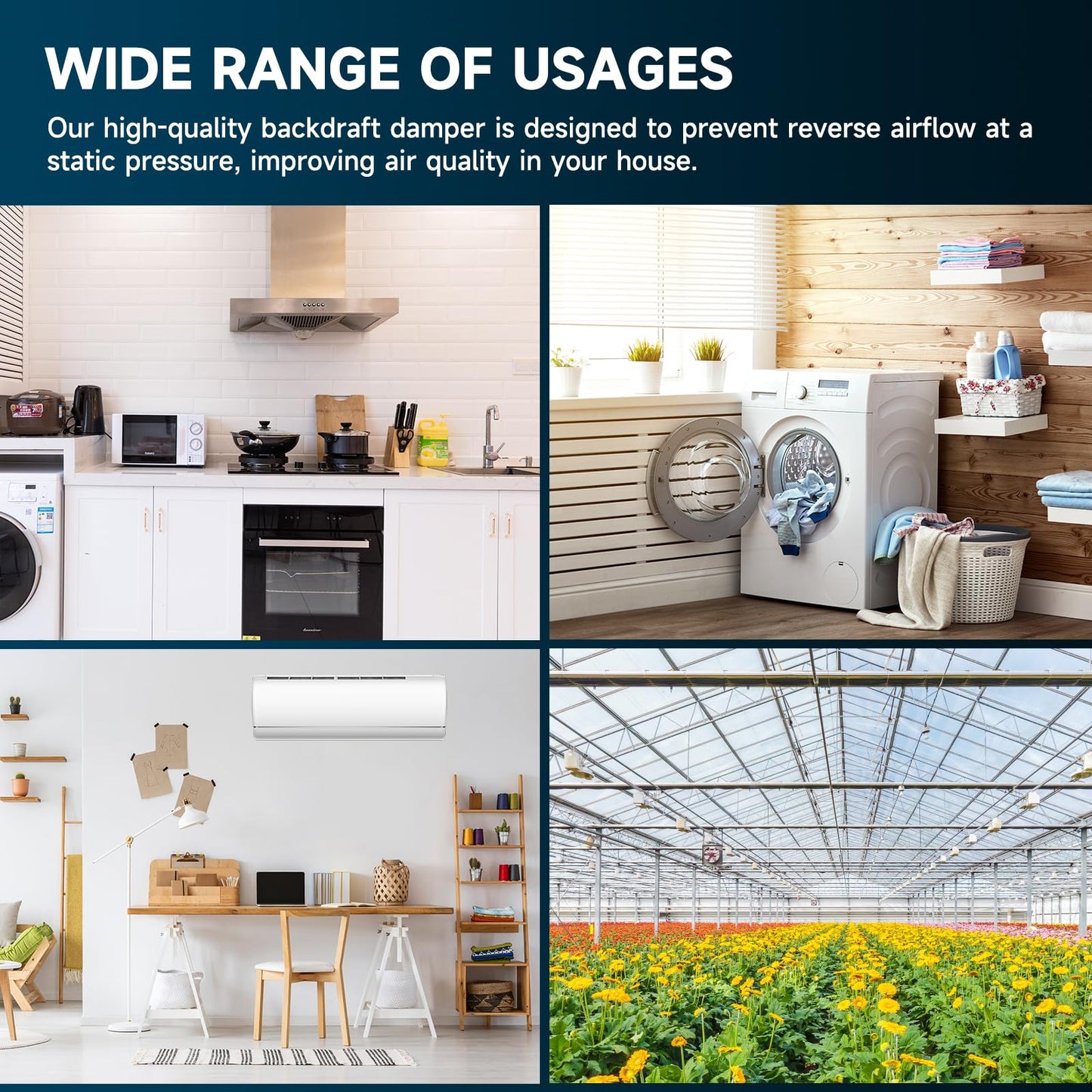 [Upgraded] Hon&Guan 4 Inch Backdraft Damper Draft Blocker, One-Way Airflow Duct Damper 4 Inch Ducting Insert Backflow Preventer Inline Fan Vent Deflector-Black