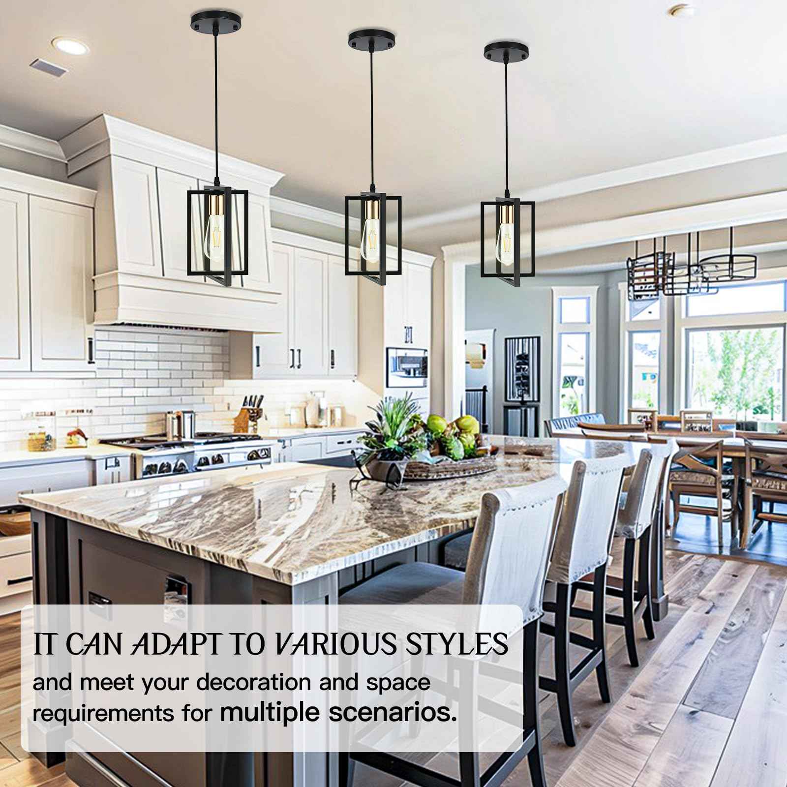 WKWKTOTO 3 Pack Black Pendant Lights for Kitchen Island, Industrial Hanging Light Fixture with Durable Metal Shades, Kitchen Island Lighting for Dining Room, Entryway, Restaurant