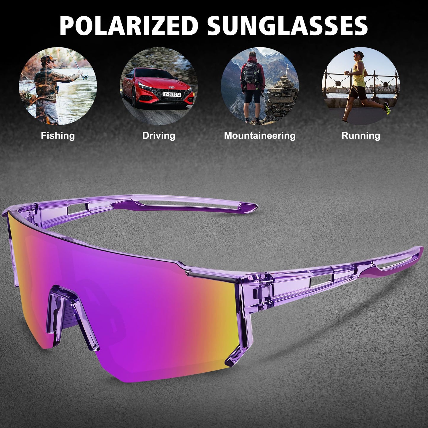 STORYCOAST Polarized Sports Sunglasses for Men Women,Driving Fishing Cycling Mountain Bike Sunglasses UV400 Protection,Purple-Purple，73