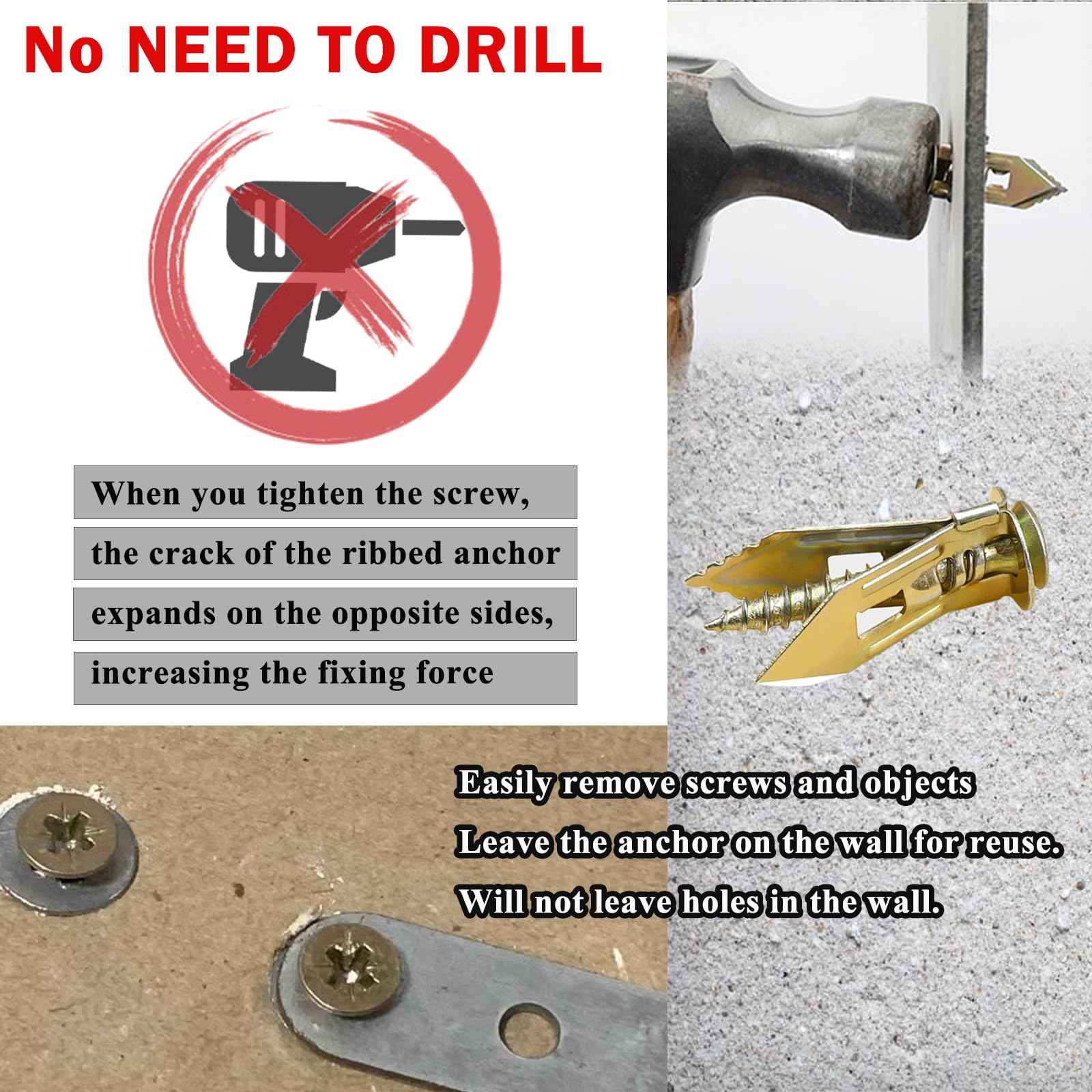 Sunxeke 410 PCS Self Drilling Drywall Anchors with Screws Kit - 2 Sizes Sheetrock Anchors & 4 Sizes Zinc Expansion Screws,2025 Upgraded Zinc Plated Steel,No Drill Needed, Holds Up to 66LB on Walls