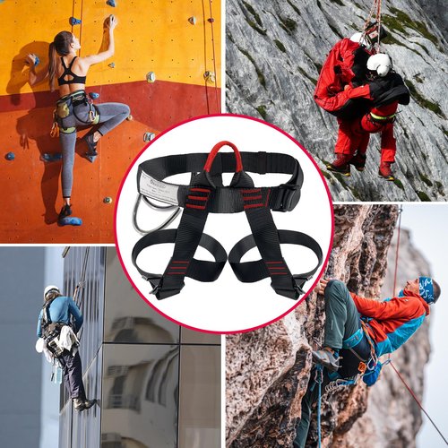 NewDoar Adjustable Thickness Climbing Harness,CE Certification Wider Half Body Harness for Rock Rappelling Fire Rescuing Tree Climbing Gear (Black)