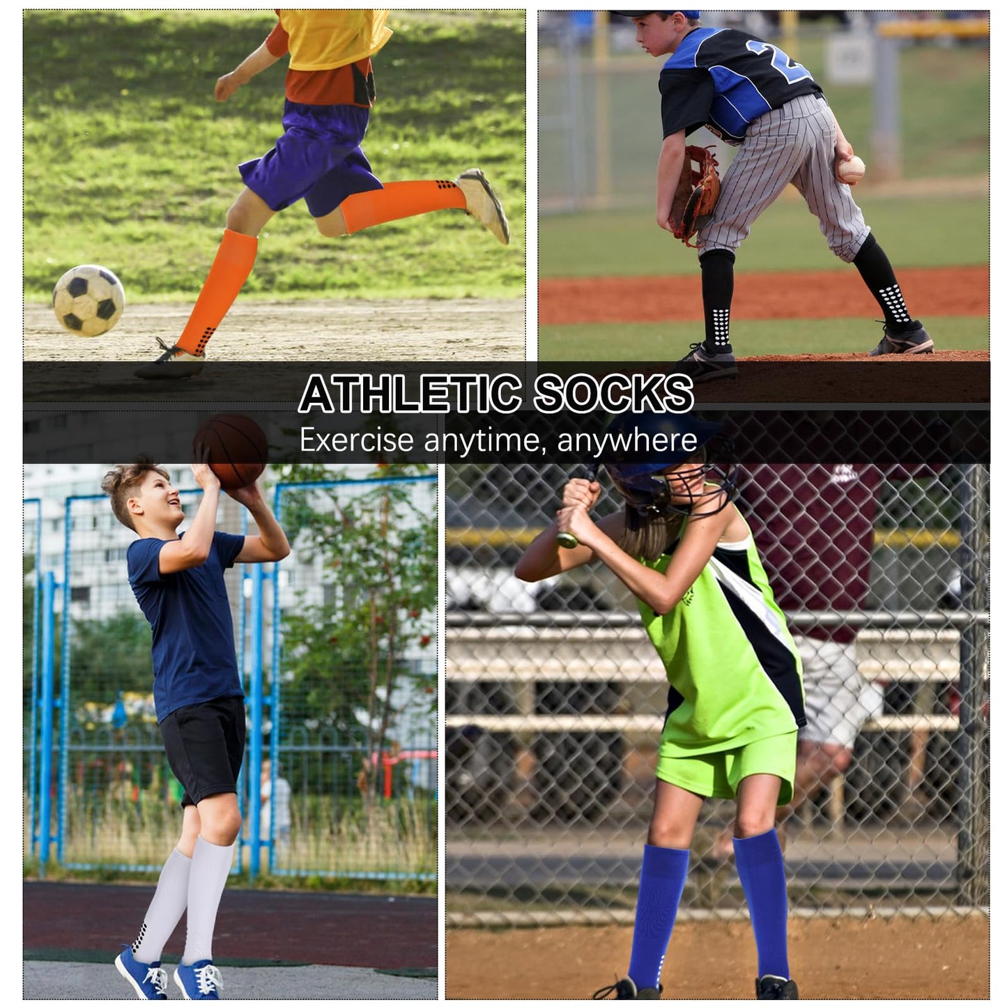 Regilt 3 Pairs Kids Youth Grip Soccer Socks, Non Slip Knee High Soccer Football Sport Socks for Boys Girls Age 8-17 (US, Alpha, Large, Regular, Regular, Black)