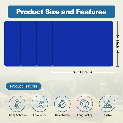 KING MOUNTAIN Nylon Fabric Repair Patch - Waterproof 9x11 Inches Kit for Quick Repairs | 4 Pcs (Blue)