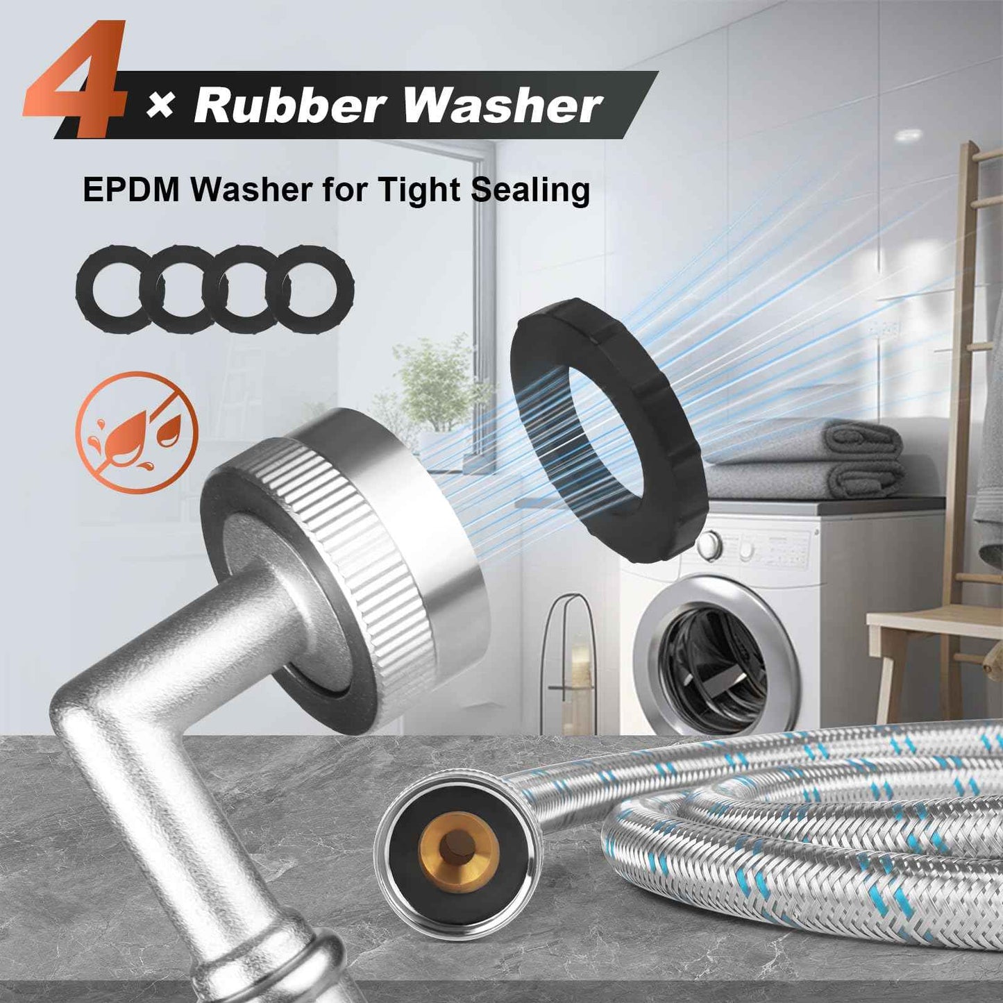 KEOKLE Washing Machine Hoses,6ft 90 Degree Elbow Washer Hoses,2pack 3/4" Stainless Steel Braided Burst Proof Water Supply Lines Universal Fit to Hot and Cold Connector