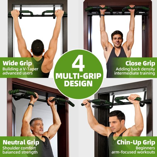 KUKZO Upgrade Pull Up Bar for Doorway with Ergonomic Grip, Max Load 440 lbs No Screws Pullup Bar for Home Gym Indoor Exercise Strength Training, Authorized Under US Patent
