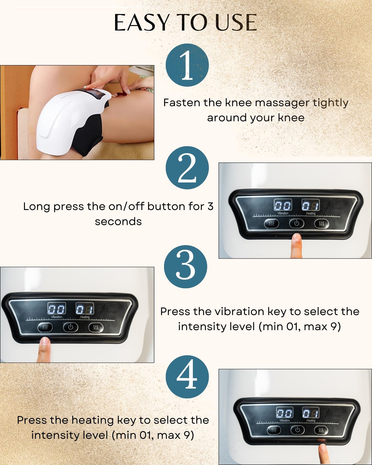 JoyKnee Cordless Knee Massager with Heat & Red Light Therapy – Adjustable Heat & Vibration – Lightweight, Portable & Multi-Use for Knees, Shoulders & Elbows – Relaxing and Comfortable Design