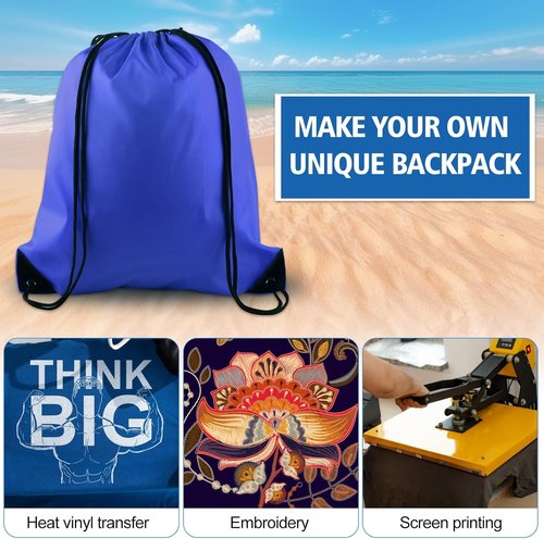 KUUQA Drawstring Backpack Bags - 20Pcs Bulk Set in Blue | Foldable Sport Gym Sacks for Travel & Shopping
