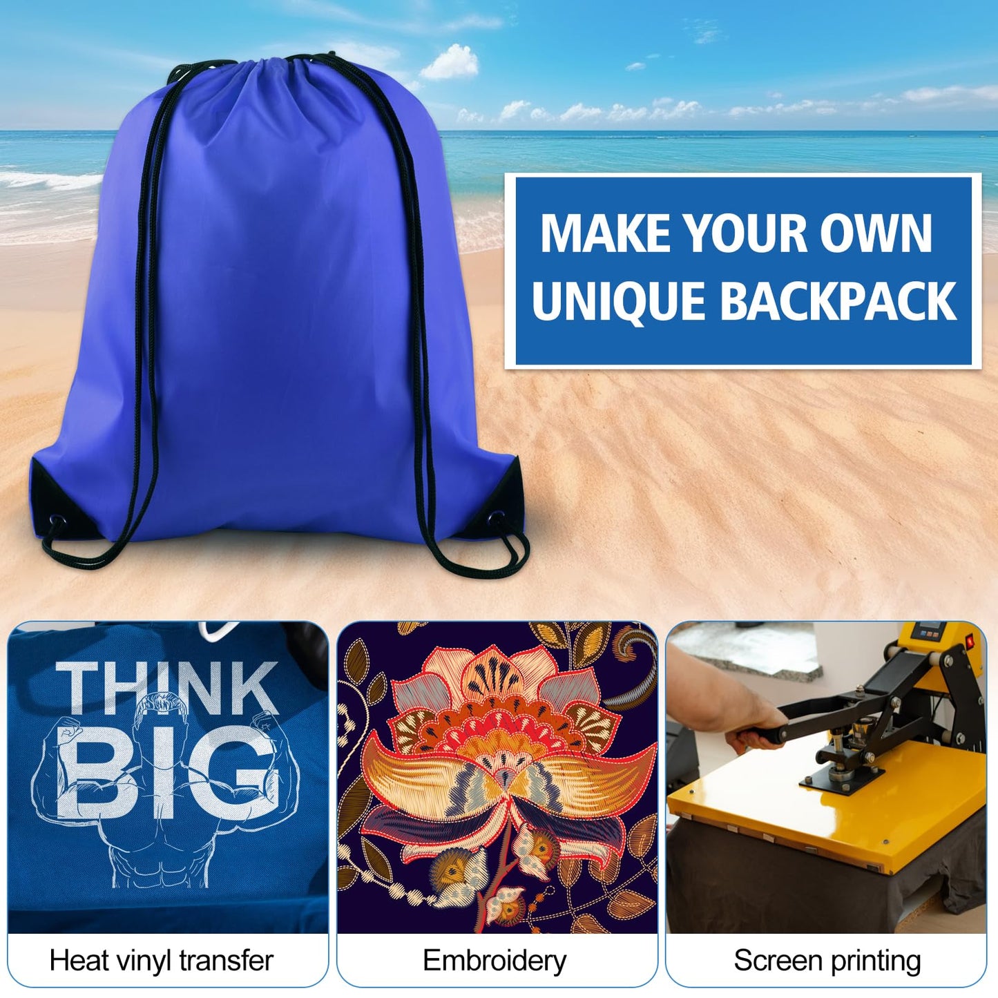 KUUQA 12 Pcs Drawstring Backpack Bags Sport Gym Sack Cinch Bags Bulk for School Traveling and Storage (Blue)