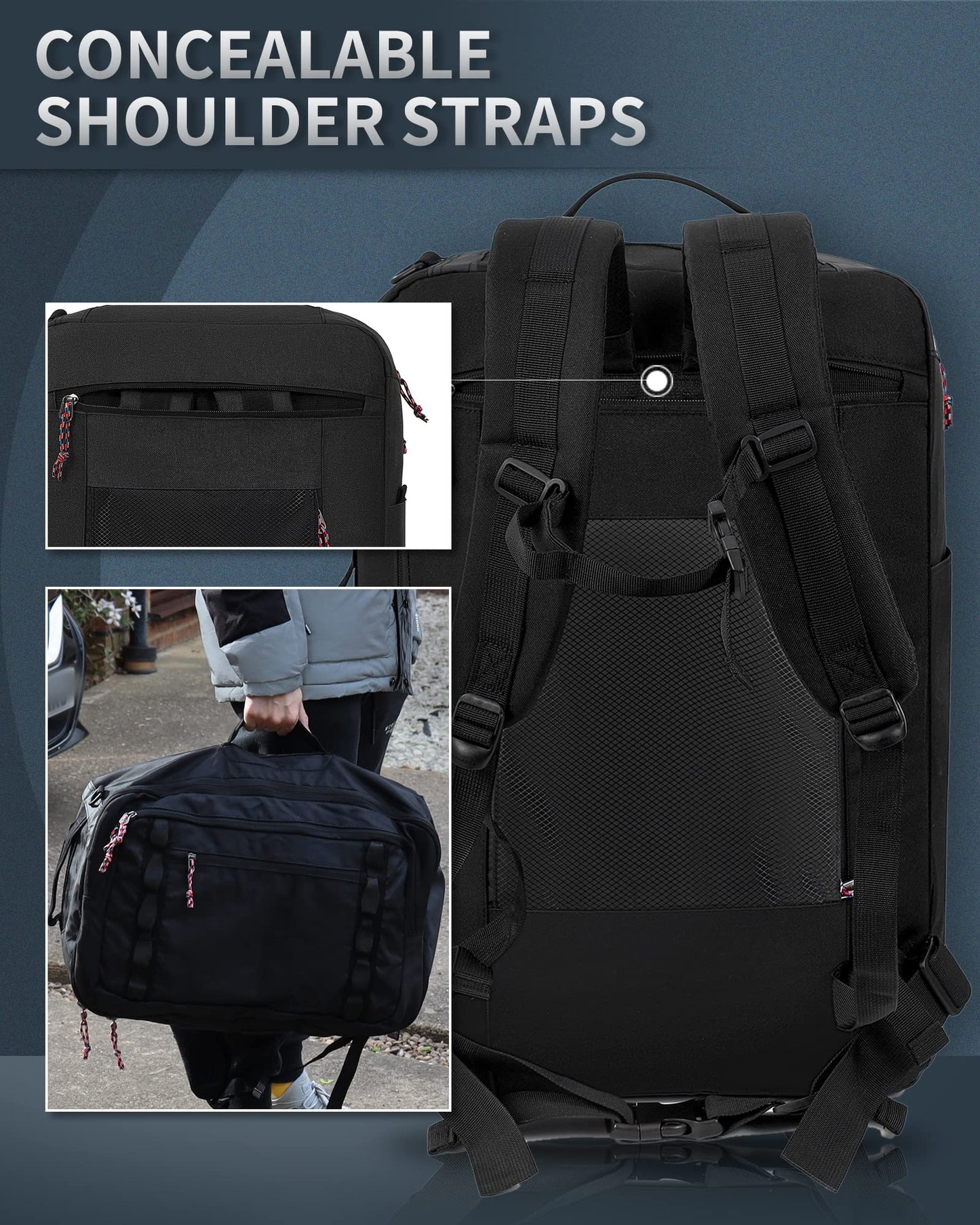 TRAILKICKER Travel Backpack Flight Approved Carry On Backpack Water Resistant Weekender Bag (Black)